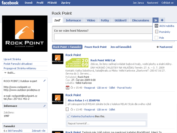 Facebook Pages společnosti Rock Point