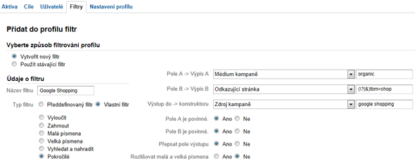 Nastavení filtru v Google Analytics