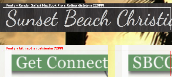 Render písma na webu ve srovnání s 72PPI bitmapou.